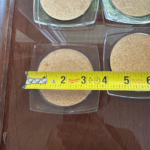 Vintage Clear Lucite and Cork Coaster Set with Holder – 6 Coasters with Caddy - Picture 13 of 13